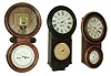 Clocks- 3 (Three): (1) New Haven Clock Co., (Jerome & Co.), New Haven, Conn., ÒHeronÓ, 8 days, double dial calendar timepiece, c186. (2) Waterbury Clock Co., Waterbury, Conn., ÒCalendar No. 34Ó, 8 days, double dial calendar timepiece, c193. (3) Welch, Spring & Co., Forestville, Conn., 8 day. double dial calendar timepiece, c1880