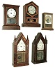 Clocks- 8 (Eight): (1) Atkins Clock Co., Bristol, Conn., 8 days, time and strike, small cornice top cottage clock. (2) Henry Sperry, New York, 30 hours, small cottage timepiece. (3) Brewster & Ingrahams, Bristol, Conn., 8 days, time and strike, spring brass movement sharp gothic or steeple clock. (4) New Haven Clock Co., (Jerome & Co.), New Haven, Conn., 30 hours, time and strike, shelf clock. (5) Brewster & Ingrahams, Bristol, Conn., 8 days, time and strike, spring brass movement sharp gothic or steeple clock. (6) Atkins Clock Co., Bristol, Conn.ÓLondonÒ shelf clock in rosewood veneer with a spring driven, 8 days, time and strike, movement, c1863. (7) Atkins Clock Co., Bristol, Conn.ÓLondonÒ shelf clock in rosewood veneer with a spring driven, 8 days, time, strike and alarm movement, c1863. (8) Atkins Clock Co., Bristol, Conn.ÓLondonÒ shelf clock in rosewood veneer with a spring driven, 8 days, time and strike, movement, c1863.