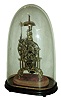 English, Skeleton clock, single fusee passing strike clock, attributed to Haycock of Ashbourne, in an architectural frame with heavy baluster pillars and 6 spoke wheelwork throughout (except 3 spoke on hour reduction gear), and with a pierced silvered brass dial with scalloped edge, with dome, c1850
