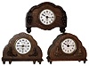Clocks- 3 (Three) Lenzkirch German tambour-style oak case, 30 hours, alarm clocks, porcelain dials, c1900