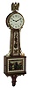 Foster Campos, Pembroke, Mass., miniature, 8 days, time only, mahogany banjo wall clock, twisted brass moldings, Moberg glasses, c1980