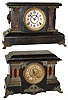 Clocks- 2 (Two) Seth Thomas Black and Green Adamantine, 8 days, time and strike, wood mantel clocks, both c1895
