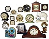 Clocks- 36 (Thirty-six) Desk, Alarm and Novelty: large assortment in two boxes including some early electrics, Waterbury & Jennings Bros. gilt novelties, Westclox, French, Swiss and German models, all 20th century.
