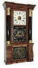 Clocks- 2 (Two) American Shelf: (1) Seth Thomas Clock Co., Plymouth Hollow, Conn., 8 days, time and strike, weight brass movement column & cornice shelf clock, c1862 (2) John Bacon, Bristol, Conn., 30 hours, time and strike, weight wood movement bevel front shelf clock, c1835
