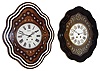 Clocks- 2 (Two): (1) French, Martin, Lyon, 8 days, time and strike, spring brass movement picture frame or BakerÕs wall clock. (2) French, 8 days, time and strike, spring brass movement picture frame or BakerÕs wall clock, both c1890