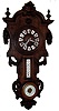German, carved walnut, spring driven, wall clock with barometer, thermometer and white enamel numeral plaques, c1880