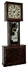 Unknown maker, Connecticut Banjo, 30 hours, time and strike, two weight driven, Terry-type wooden works movement in a mahogany veneered case with painted wooden dial and reverse painted throat tablet, c1830