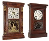 Clocks- 2 (Two) Conn. weight shelf clocks: (1) Waterbury Clock Co., Waterbury, Conn.ÓParlorÒ clock in a rosewood case with a weight driven, 30 hours, time & strike movement, c1870. (2) Seth Thomas Clock Co., Thomaston, Conn., ÓColumnÒ clock in a rosewood case with a weight driven, 30 hours, time & strike movement, c1870.