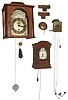 Clocks- 3 (Three): (1) a Swedish wall clock grain painted wooden case, 30 hours, timepiece movement, painted sheet iron dial, igned ÒRichd Baber, BackwellÓ, (2) Single hand, 30 hours, timepiece with alarm, 5 1/2Ò silvered brass dial with engraved spandrels, (3) Signed ÓLemes, DorchesterÒ, grandmother clock, 8 days, skeletonized timepiece with passing strike, white painted steel dial (trunk photographed separately), all 19th century