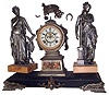 Ansonia Clock Co., New York, NY, ÓMusic and PoetryÒ double-statue figural iron and spelter, 8 days, time and strike, mantel clock with visible escapement, c1894
