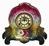 Ansonia Clock Co., New York, NY, ÓLa RiviereÒ, shelf clock, 8 days, time and strike, spring driven movement in a multicolor floral Royal Bonn porcelain case with a cream enamel dial and open escapement, c1904.