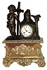 French bronzed spelter and gilt metal figural, 8 days, time and strike, thread suspension mantel clock, c1830