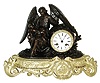 French gilt and bronzed cast metal figural, 8 days, time and strike, thread suspension mantel clock, c1830