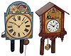 Clocks- 2 (Two) German Black Forest two weight, 30 hours, time and strike, wall clocks: GHS (Gordian Hettich Sohn) cuckoo with brass cast plates; wood shield-dial wag-on-wall with wood plates; late 19th century