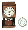 Clocks- 2 (Two): Lenzkirch small mahogany and ebony, 8 days, time only, pendulum desk clock; French glass ball, 30 hours, paperweight clock with rhinestone and blue bead bezel; early 20th century