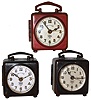 Clocks- 3 (Three) German Lenzkirch square painted metal, 30 hours, alarm clocks, painted metal dials with radium numbers, c1910