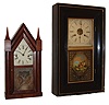 Clocks- 2 (Two): (1) Junghans Uhenfabrik, 30 hours, time and strike, weight brass movement OG shelf clock. (2) Terry & Andrews, Bristol, Conn., 30 hours, time and strike, spring brass movement sharp gothic or steeple clock, c1850