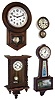 Clocks- 4 (Four): (1) Small German wall clock with spring driven, 8 days, time and strike, movement, c1900. (2) Seth Thomas Clock Co., Thomaston, Conn.shipÕs bell wall clock with 30 hours, time and ships bell strike, c1880; (3) Korean small schoolhouse wall clock in a wooden case with 31 day, spring driven, time and strike, movement, c1980. (4) New Haven Clock Co., New Haven, Conn., ÓWhitneyÒ, 8 days, time, hour and half-hour strike Banjo shelf clock c1930.
