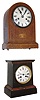 Clocks- 2 (Two) European Shelf Clocks: (1) French marble (red and black) shelf clock with spring driven, 8 days, time and strike, round movement, c1890; (2) German round top wood cased shelf clock with spring driven, 8 days, time and strike, movement, c1900;