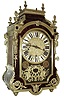 European, Louis XIV style bracket clock, large case with imitation tortoise veneer, and with gilt brass acanthus, bellflower, and other ornamental mounts, telamon corners, and gilt brass moldings, gilt dial with Roman numeral white enamel cartouches, blued steel hands, 8 days, three train movement, sounding Cambridge chimes on bells, or Westminster chimes on gongs, and counting the hours on a large gong, c1890