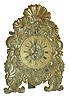 German Zappler shelf clock, gilt sheet brass repousse case in the baroque style, engraved Roman numeral arcaded brass dial, steel hands, brass, 30 hours, timepiece movement with verge escapement, 18th century