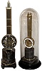 Clocks- 2 (Two) Asian reproduction, 8 days, time only, swing clocks, both chapter rings signed with Paris makers, on wood and marble bases, one round glass dome; late 20th century