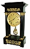 French portico clock, large ebonized wooden case with gilt bronze mounts, Roman numeral gilt dial, blued steel Breguet style hands, 8 - 15 day, time and strike, movement with square plates, c1820