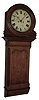 English tavern wall clock, 8 days, time and bell strike, weight driven movement in an oak case with painted metal dial, c1820