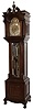 J.J. Elliott, London, England tall case clock, 8 days, time, strike and Westminster & Whittington chime on nine tubes, Triple brass, weight driven movement in a mahogany case with full round fluted Corinthian columns flanking hood, fluted Corinthian corner columns flanking trunk door, pierced carved side frets, dental molding below hood, seven pane beveled glass trunk door and sides on a base with flat carved side columns flanking a raised center panel and hairy ball and claw feet. The brass dial has raised silver chapter ring and two subsidiary dials for Strike / Silent and tune selection, all surrounded by ornately cast brass trim and spandrels with nicely engraved dial center, c1910