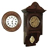 Clocks- 2 (Two): Both Lenzkirch, Germany, the fist a small gallery clock with round, molded front, Roman numeral glass dial, steel Breguet style hands, 8 days, timepiece movement, serial No. 1,214,927, 12 1/2Ó diameter, the other an oak cased free swinger the case and pendulum showing both Jugendstil and Arts and Crafts influence, Arabic numeral metal dial, blued steel hands, 8 days, time and strike, movement, serial No. 1,814,598, Ht 30 1/2Ò