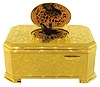 Mechanische Musikwerke Manufaktur, (MMM), Germany, singing bird box, the gilt case engraved with c scrolls and acanthus, top also with oval door engraved with birds and foliage, concealing a bird with brightly colored feathers, appearing and performing on demand, late 20th century