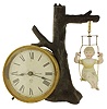 Ansonia Clock Co., New York, NY, ÓSwing No. 2Ò model swinging doll timepiece, sheet brass case with Roman numeral white paper dial, blued steel spade hands, a cast tree to the right, with a porcelain girl on a sing, suspended from a branch, and swinging as the clock ticks, c1894.