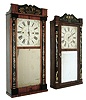 Clocks- 3 (Three): (1) Daniel Pratt, Jr., Reading Mass., 30 hours, time and strike, weight driven, wood movement half column & splat shelf clock, c135. (2) Atkins & Downs for George Mitchell & R. Atkins, Bristol, Conn., 30 hours, time and strike, weight wood movement half column & splat shelf clock, c1830. (3) Unknown, 30 hours, time and strike, weight wood movement half column & splat shelf clock with ÓgroanerÒ movement, c129.