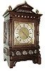 Lenzkirch, Germany, shelf clock, oak architectural case with applied, cast ornaments, case sides with decorative cast carrying handles, square brass bezel with beveled glass, composite dial with gilt spandrels, matted center, and Roman numeral, silvered chapter ring, blued steel hands, 8 days, time and strike, movement with ting tang quarters, serial No. 1,022,317, c1895