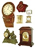 Clocks- 7 (Seven): Junghans three train bracket clock, an Anglo-American short drop wall clock, an Ansonia ÓReubensÒ figural clock with exposed escapement and time and strike, Germany Liberty alarm clock and three quartz clocks