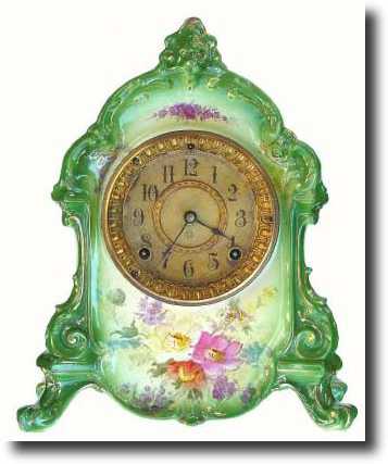 C.1914, Ansonia, Royal Bonn, La Rambla, porcelain china clock in very good original condition. — Antique Clocks Price Guide