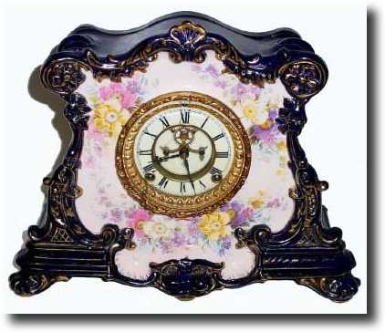 C.1901, Ansonia, Royal Bonn La Drome, in cobalt blue — Antique Clocks Price Guide