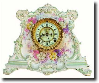 C.1901, Ansonia, Royal Bonn La Drome, in cream with — Antique Clocks Price Guide
