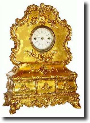 C.1853, Atkins, Whiting and Co., Bristol, uncommon gilt gesso over wood case, 30 day wagon spring, time only. — Antique Clocks Price Guide
