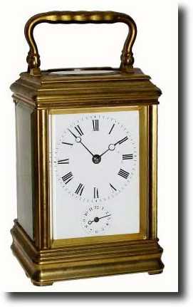 C.1885, French, Drocourt, Brass Cased carriage clock, time, strike and alarm. — Antique Clocks Price Guide