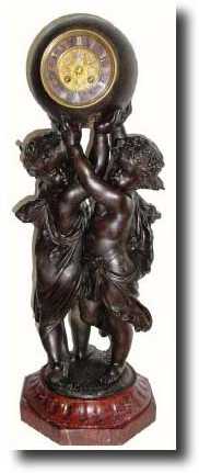 C.1890, French, Large Figural Clock, of two young children holding a globe aloft. — Antique Clocks Price Guide