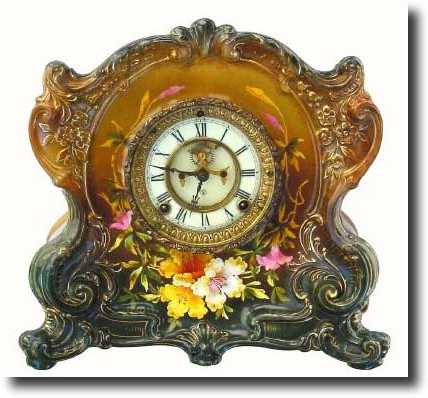 C.1901, Ansonia, Royal Bonn, La Cantal, porcelain china clock in — Antique Clocks Price Guide