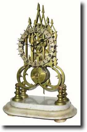 C.1900, English, Fusee Skeleton Clock, on a marble base, LESS dome. — Antique Clocks Price Guide