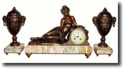 C.1890, French, 3-Piece Figural set, PRINTEMPS, — Antique Clocks Price Guide