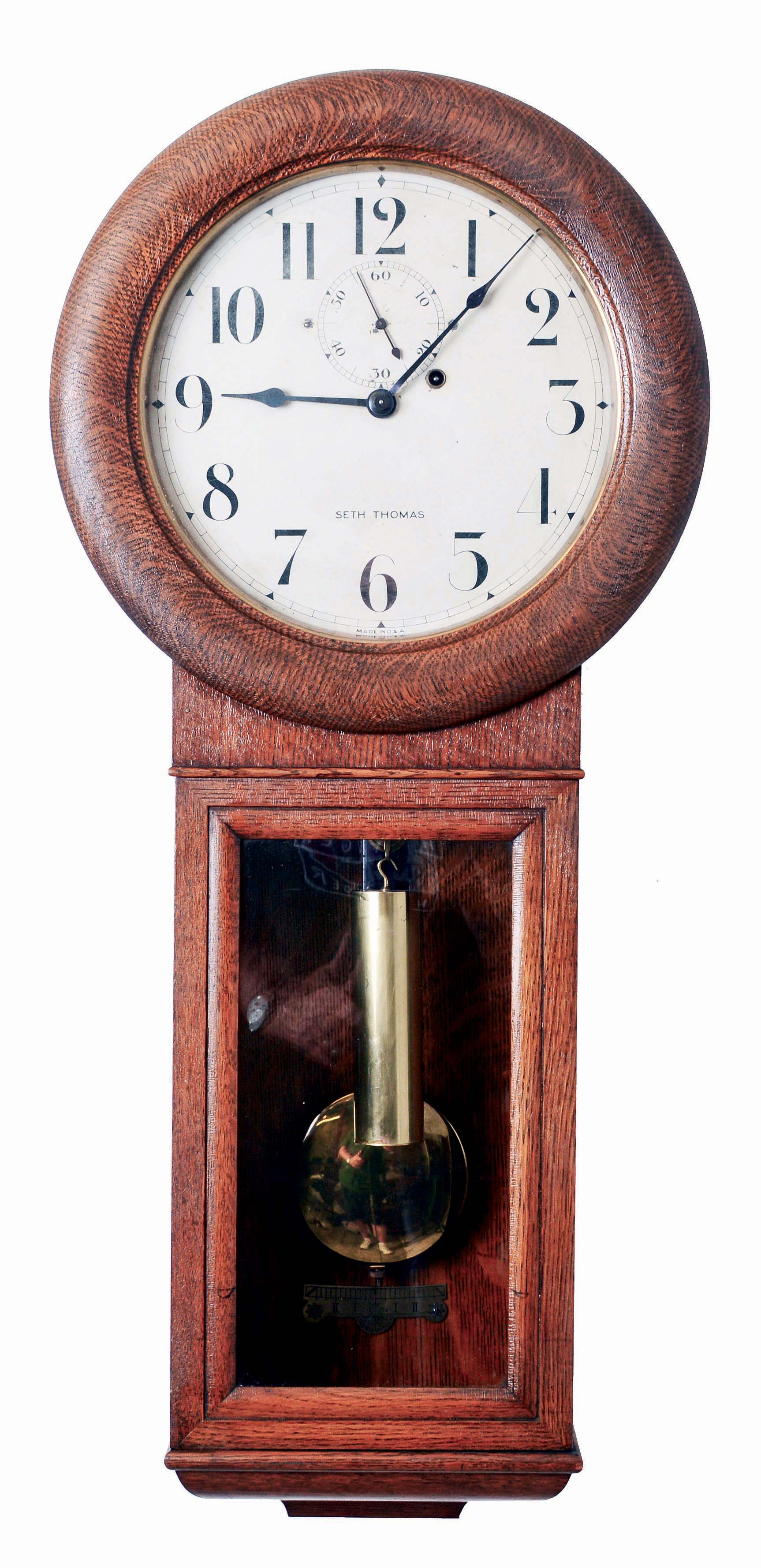 Seth Thomas Clock Co., Thomaston, Conn., "Regulator No. 2", 8 days, weight driven brass movement wall timepiece, c1922 — Antique Clocks Price Guide