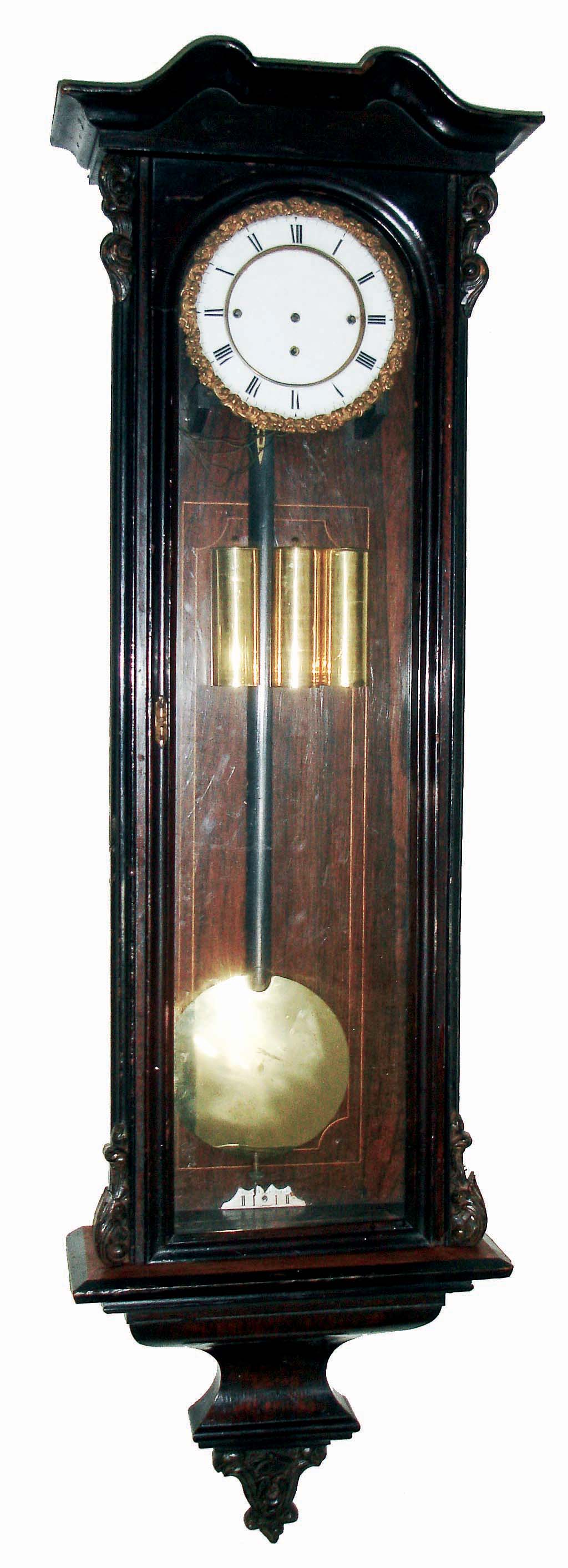 Clocks- 2 (Two) German and Austrian walnut 3 weight, 8 days, Vienna regulator wall clocks, 1 by Becker, 1 with indistinct Wien stamp, c1880 — Antique Clocks Price Guide