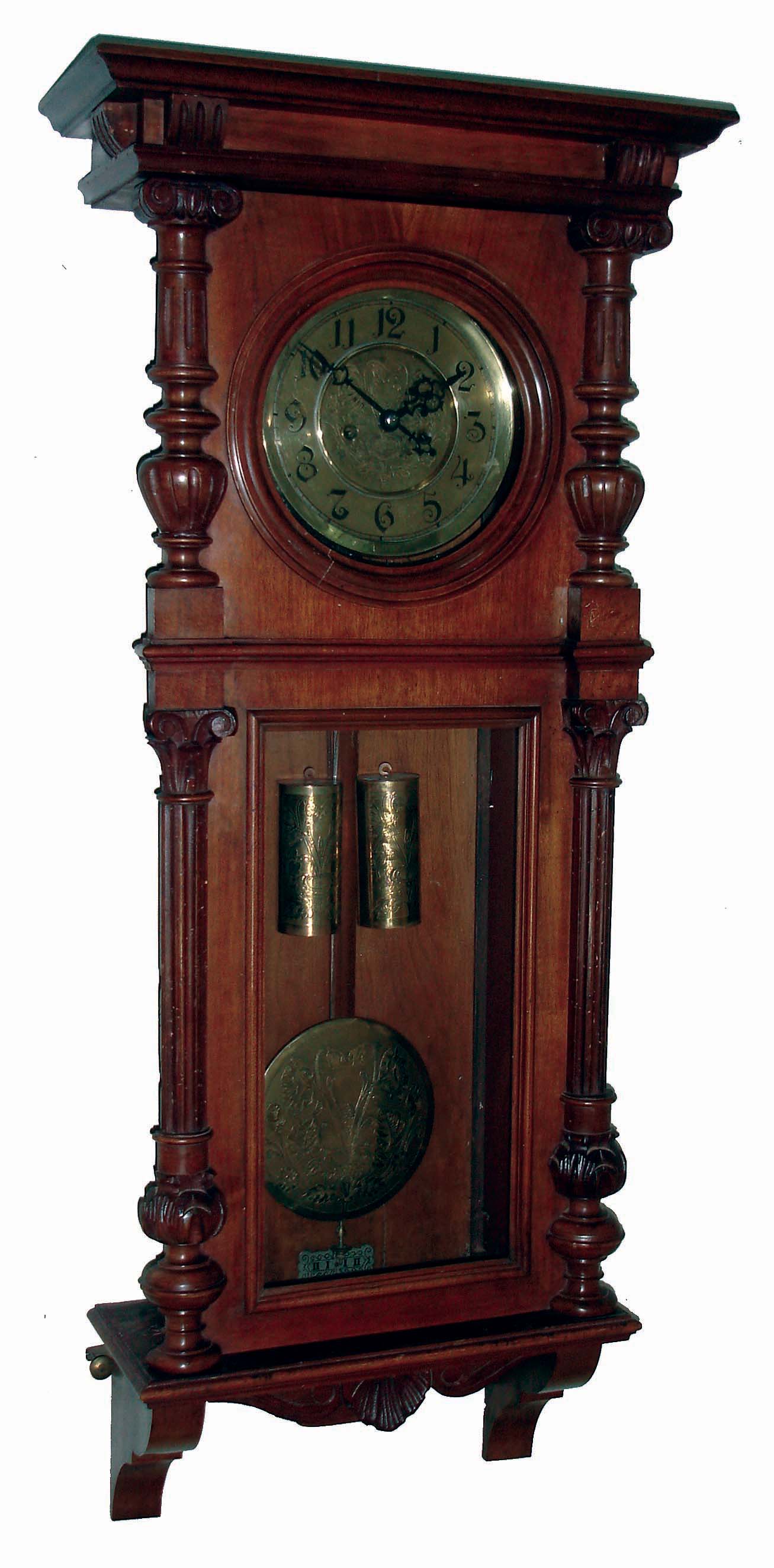 Clocks- 3 (Three) German walnut, 8 days, time and strike, Vienna regulator wall clocks: 1 Mauthe spring wound; 2 weight driven by Kienzle and Becker, c1900 — Antique Clocks Price Guide