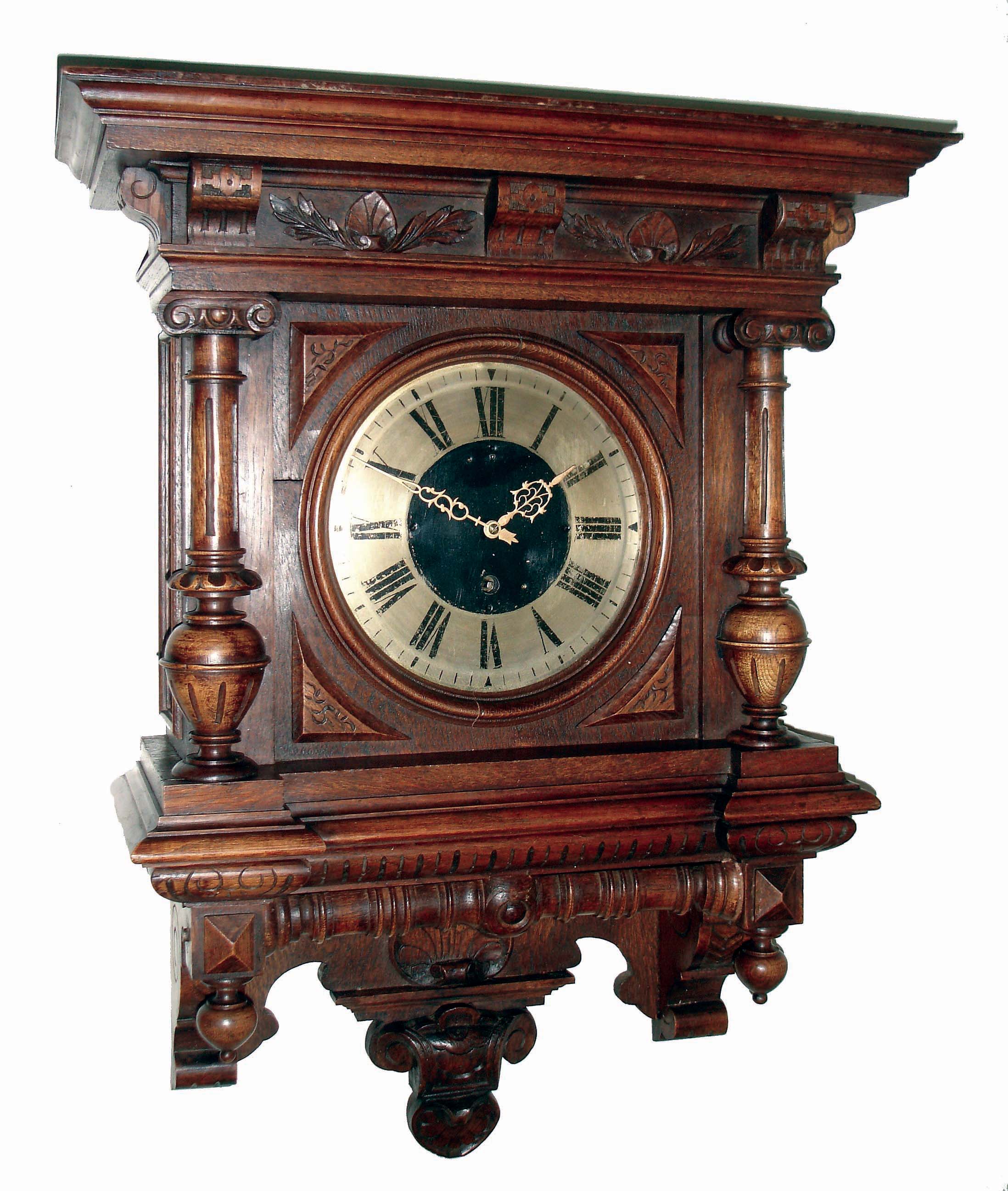German or French large walnut, 8 days, time only spring wound, Alt Deutsch style wall clock, thread suspension, c1855 — Antique Clocks Price Guide