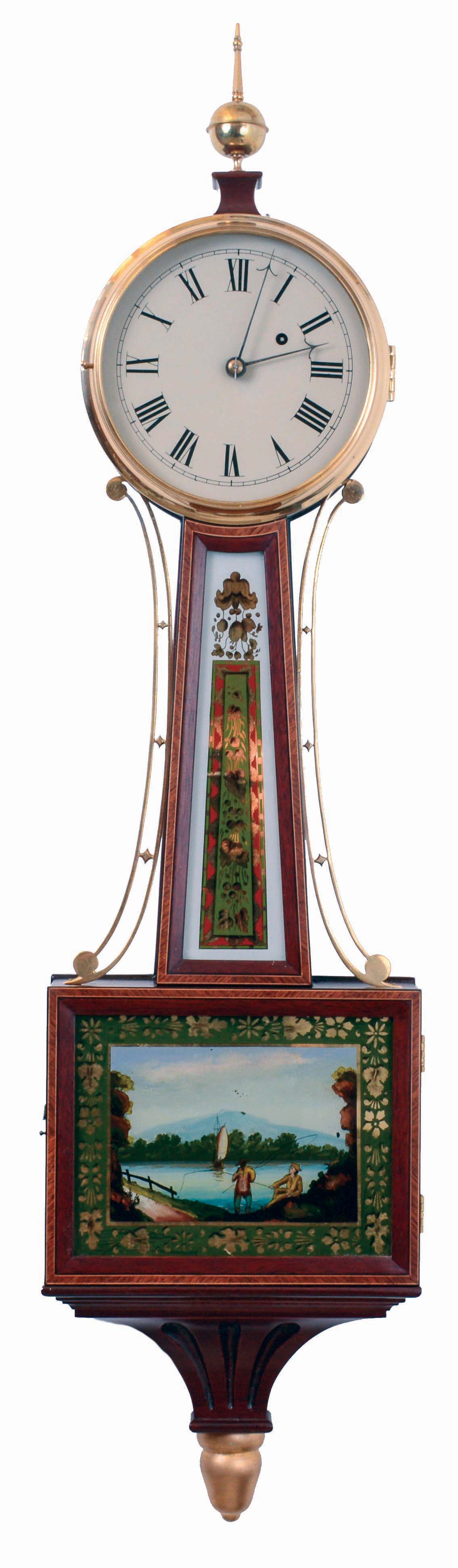 Unknown, modern copy of an 8 days, weight driven brass movement patent or banjo timepiece. — Antique Clocks Price Guide