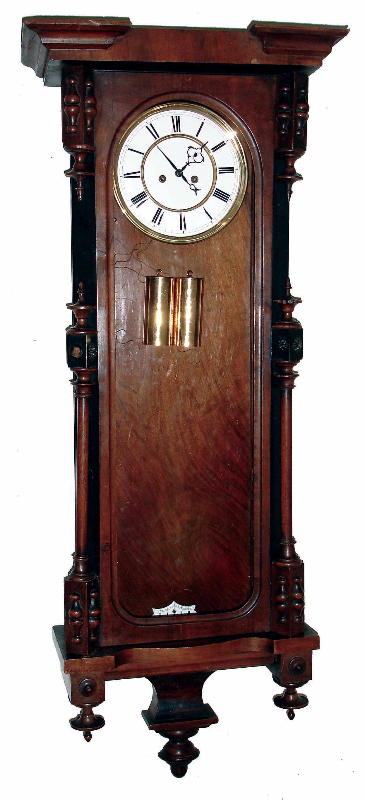 Clocks- 3 (Three) German walnut, 8 days, 2 weight, time and strike, Vienna regulator wall clocks; one Gustav Becker, one Remember, one unsigned; c1890 — Antique Clocks Price Guide